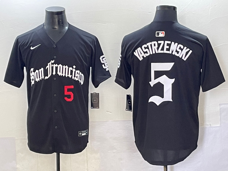 Men 2025 San Francisco Giants #5 Yastrezemski Black Five generations Joint Name Nike MLB Jersey style 9